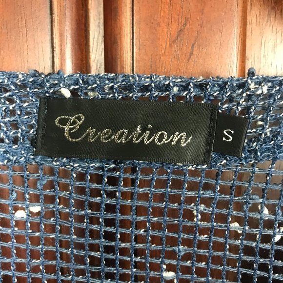 Creation Blue Button Up Fishnet Sheer Blouse Size S - Picture 3 of 6